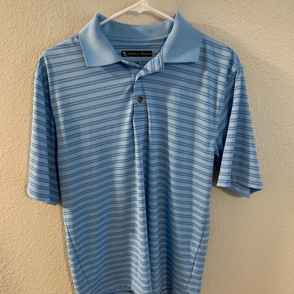 Mens Small (fits like a M) Pebble Beach Golf Polo - light blue striped